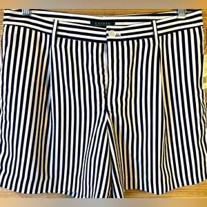 NWT RALPH LAUREN shorts sz 14 Navy stripes Side/back pockets Fully lined Silky